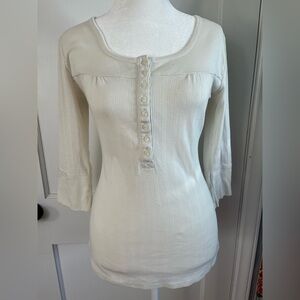 VTG Y2K cream Babydoll ribbed Henley  sz S Fairycore coquette cottagecore grung